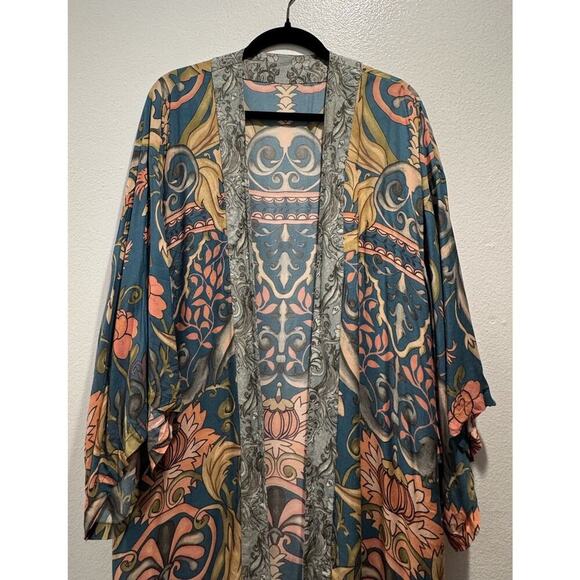 Powder UK Women’s Floral Print Kimono Wrap Colorful Festival Boho Artsy READ - Picture 2 of 16